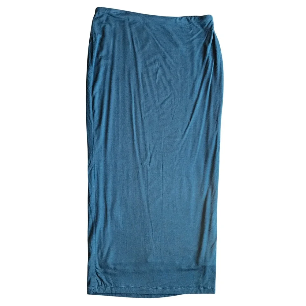 Diva Boutique Meek Maxi Skirt Women L Teal Solid Slim Fit Bodycon Jersey Stretch